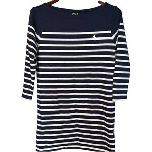 Polo Ralph Lauren Boat Neck Striped Cotton Jersey Classic Dress Blue/White S